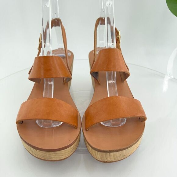 Ancient Greek Sandals Women's Sandal Size 37 7 Saddle Tan Leather Slingback Wood - Picture 5 of 16